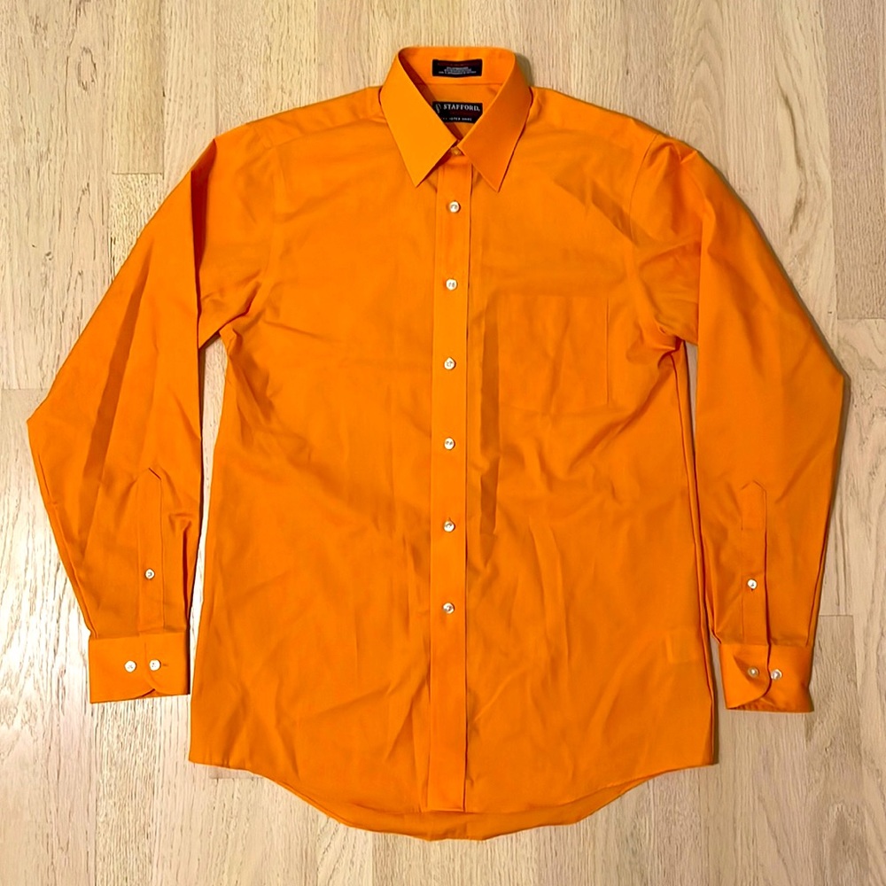 Stafford Performance Button Down Dress Shirt - Orange, Classic Fit, Medium, New